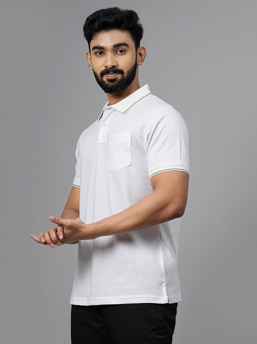 White Solid Slim Fit Polo T-Shirt | Greenfibre