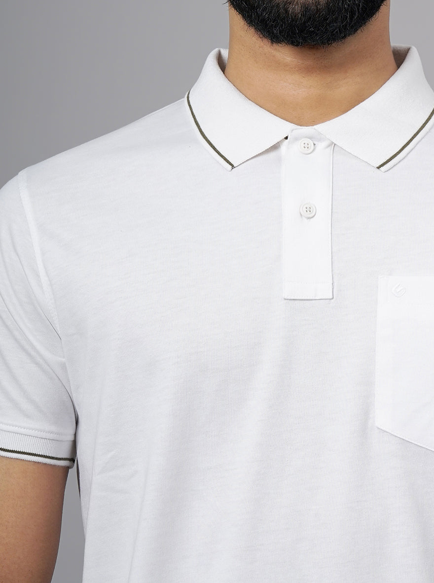 White Solid Slim Fit Polo T-Shirt | Greenfibre