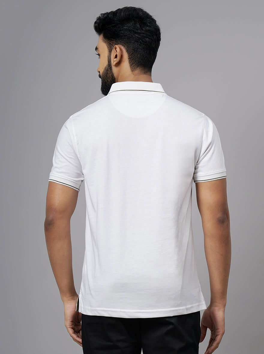 White Solid Slim Fit Polo T-Shirt | Greenfibre