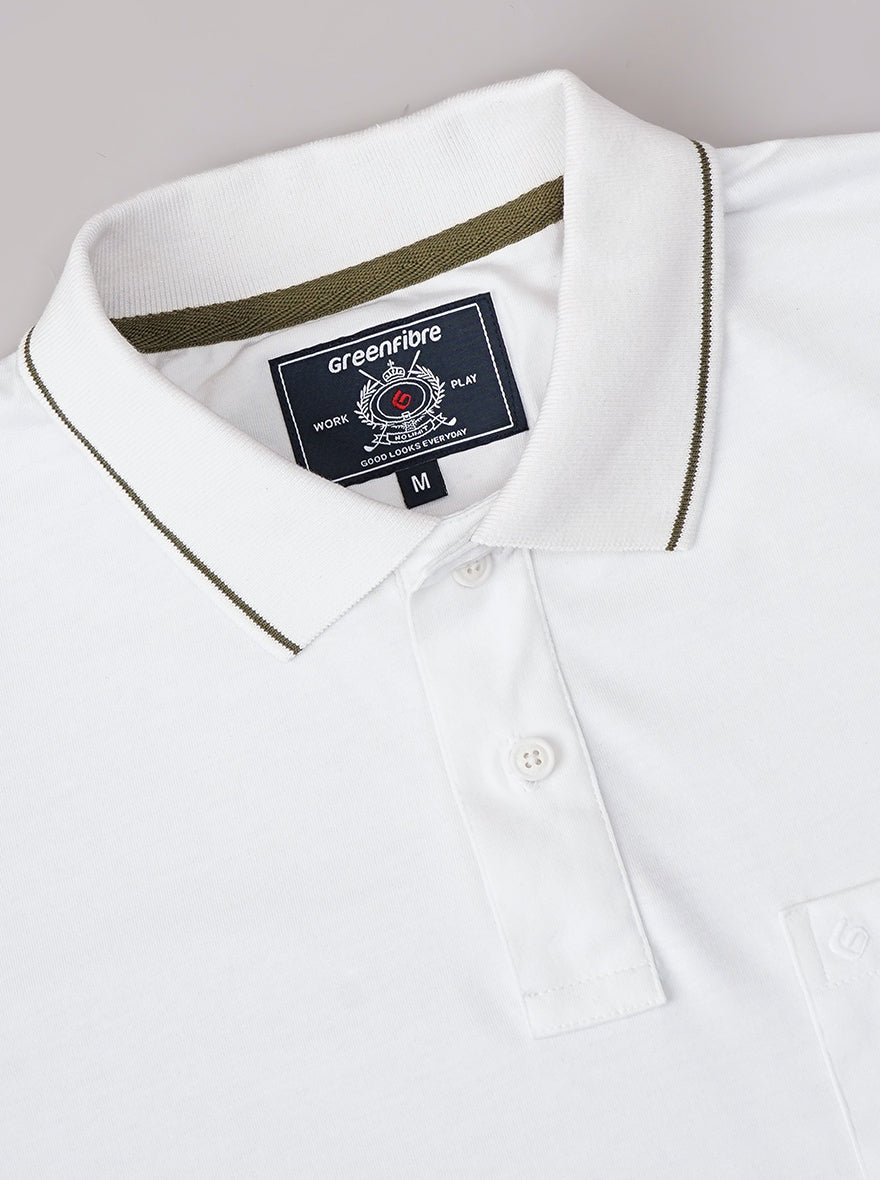 White Solid Slim Fit Polo T-Shirt | Greenfibre