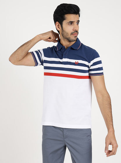 White Striped Slim Fit Polo T-Shirt | Greenfibre