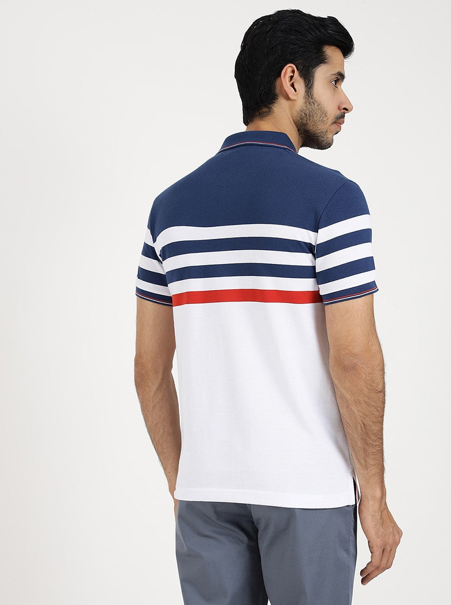 White Striped Slim Fit Polo T-Shirt | Greenfibre