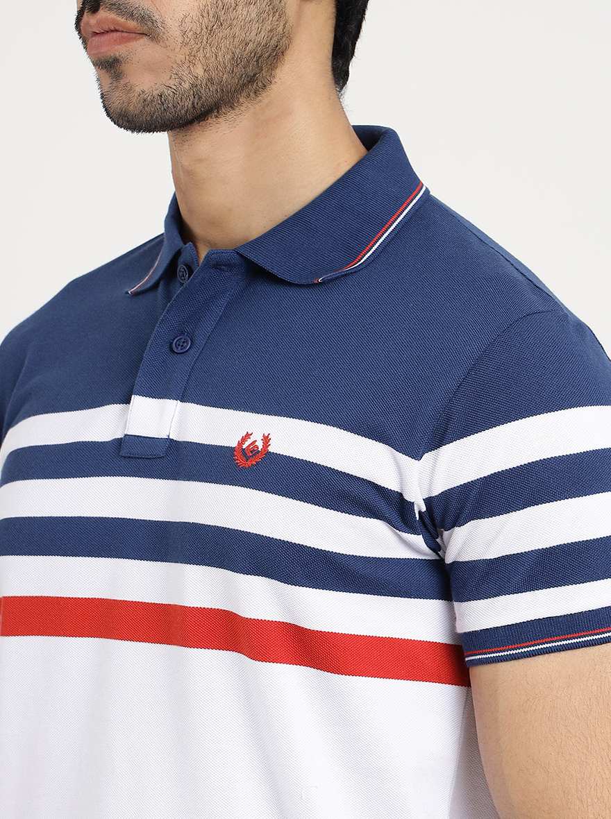 White Striped Slim Fit Polo T-Shirt | Greenfibre