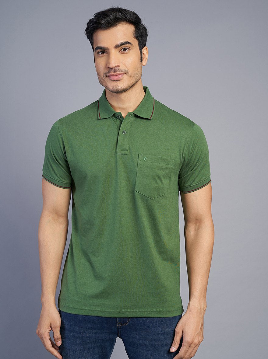 Green Solid Slim Fit Polo T-Shirt | Greenfibre
