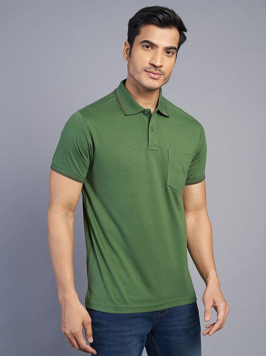 Green Solid Slim Fit Polo T-Shirt | Greenfibre