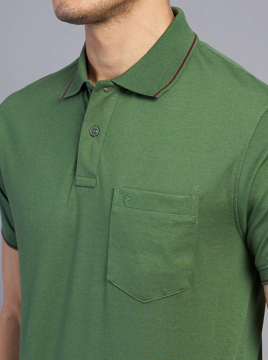Green Solid Slim Fit Polo T-Shirt | Greenfibre