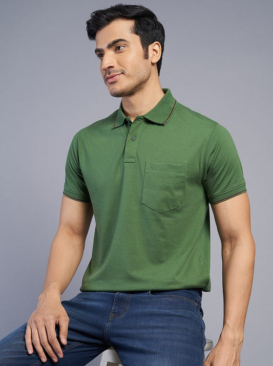 Green Solid Slim Fit Polo T-Shirt | Greenfibre