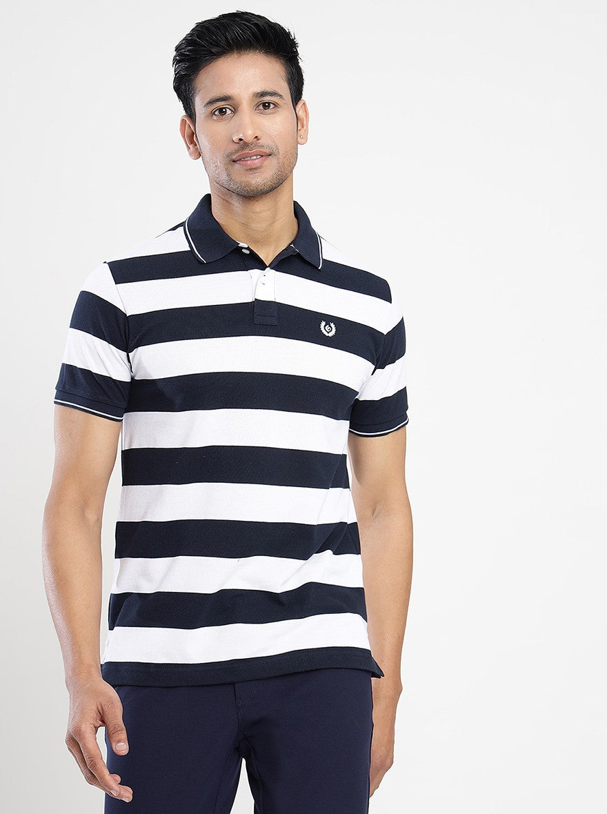 Multicolor Striped Slim Fit Polo T-Shirt | Greenfibre
