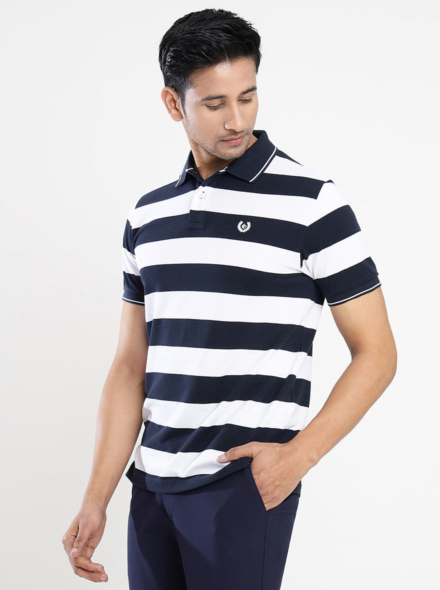 Multicolor Striped Slim Fit Polo T-Shirt | Greenfibre
