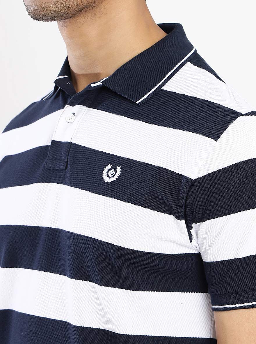 Multicolor Striped Slim Fit Polo T-Shirt | Greenfibre