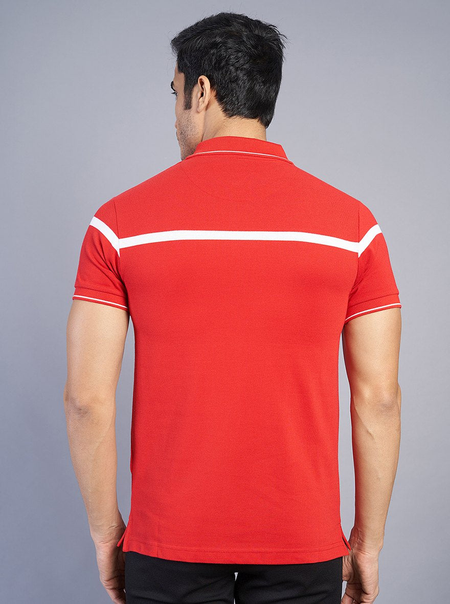 Red Striped Slim Fit Polo T-Shirt | Greenfibre