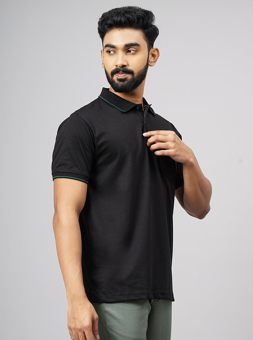 Black Solid Slim Fit Polo T-Shirt | Greenfibre