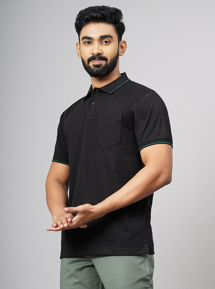 Black Solid Slim Fit Polo T-Shirt | Greenfibre