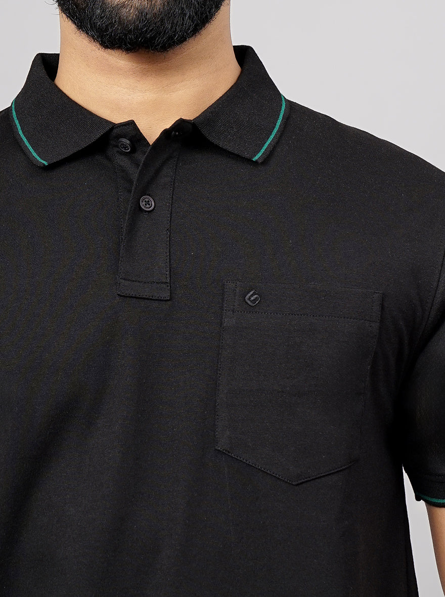 Black Solid Slim Fit Polo T-Shirt | Greenfibre