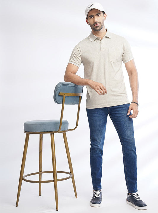 Grey Solid Slim Fit Polo T-Shirt | Greenfibre