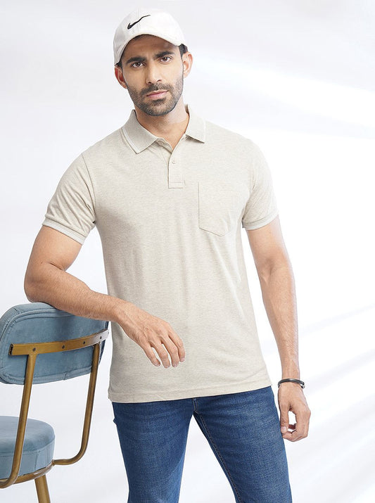 Grey Solid Slim Fit Polo T-Shirt | Greenfibre