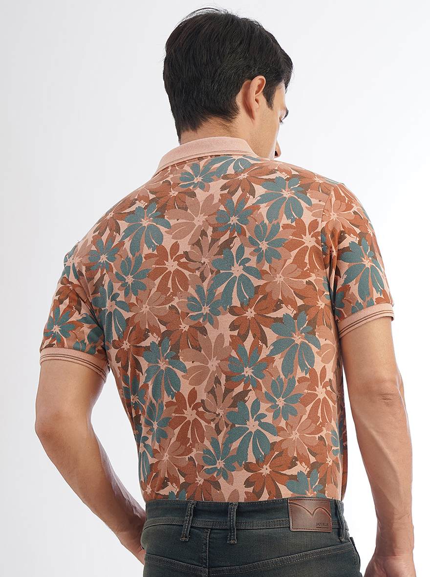 Brown Printed Slim Fit Polo T-Shirt | Greenfibre