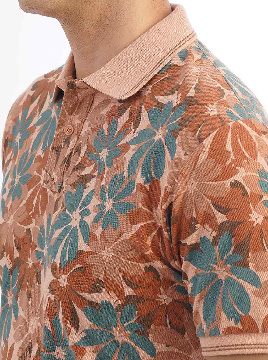 Brown Printed Slim Fit Polo T-Shirt | Greenfibre