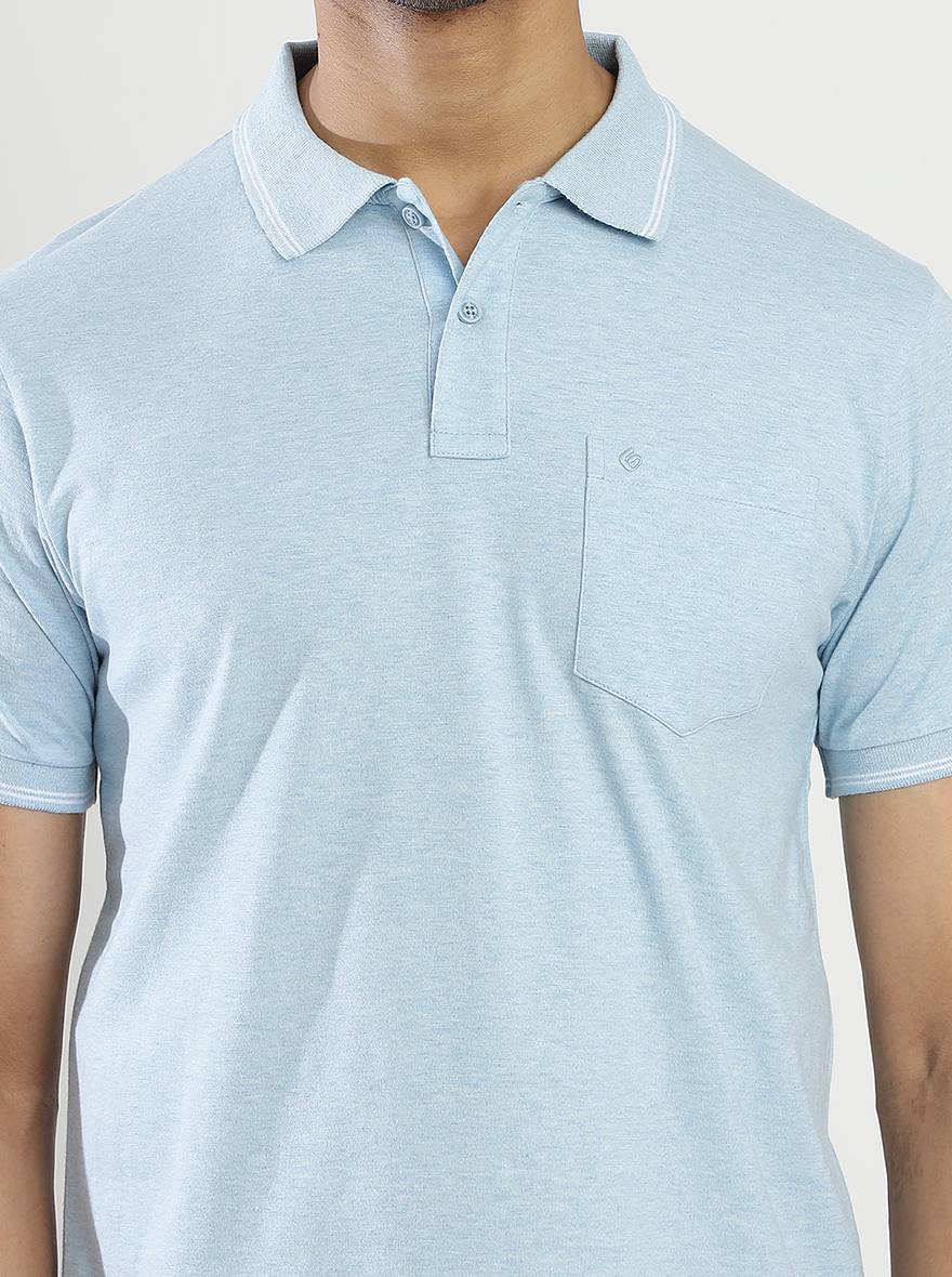 Light Blue Solid Slim Fit Polo T-Shirt | Greenfibre