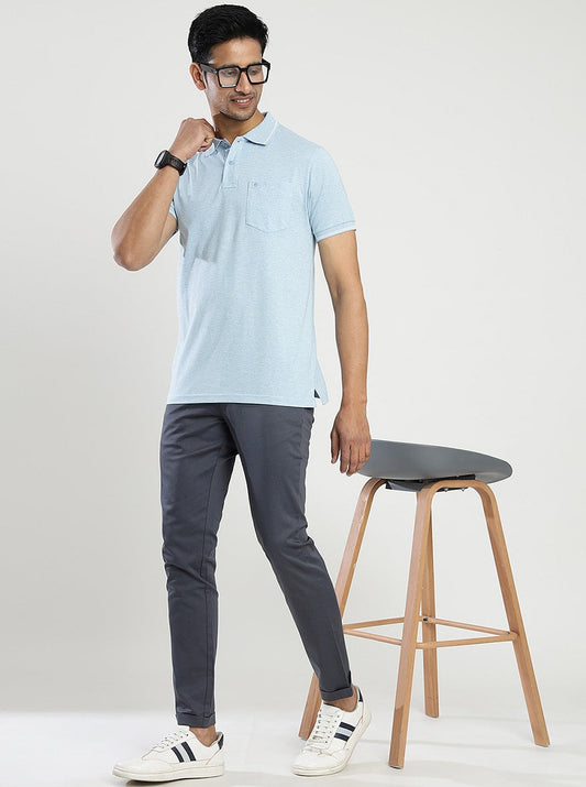 Light Blue Solid Slim Fit Polo T-Shirt | Greenfibre