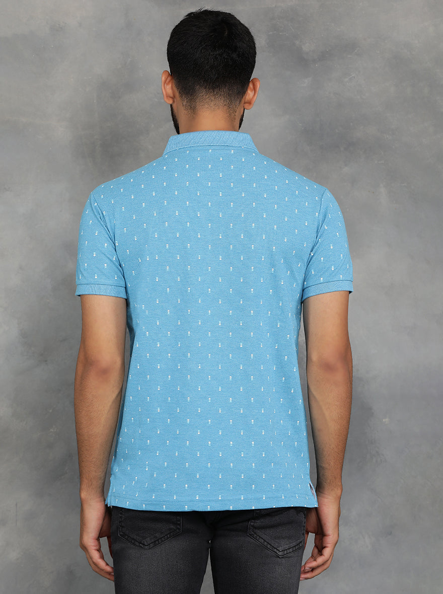 Light Blue Printed Slim Fit Polo T-Shirt | GreenFibre
