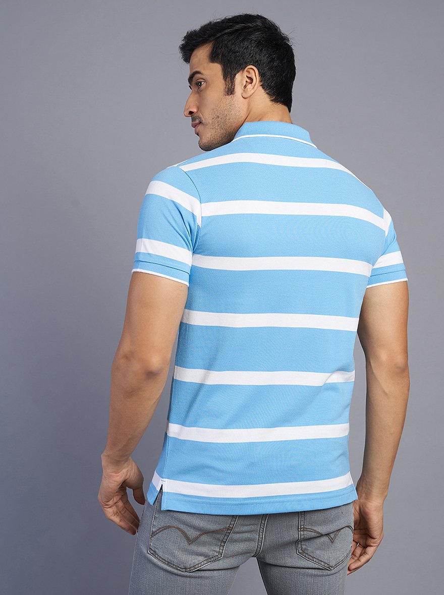 Blue Striped Slim Fit Polo T-Shirt | Greenfibre