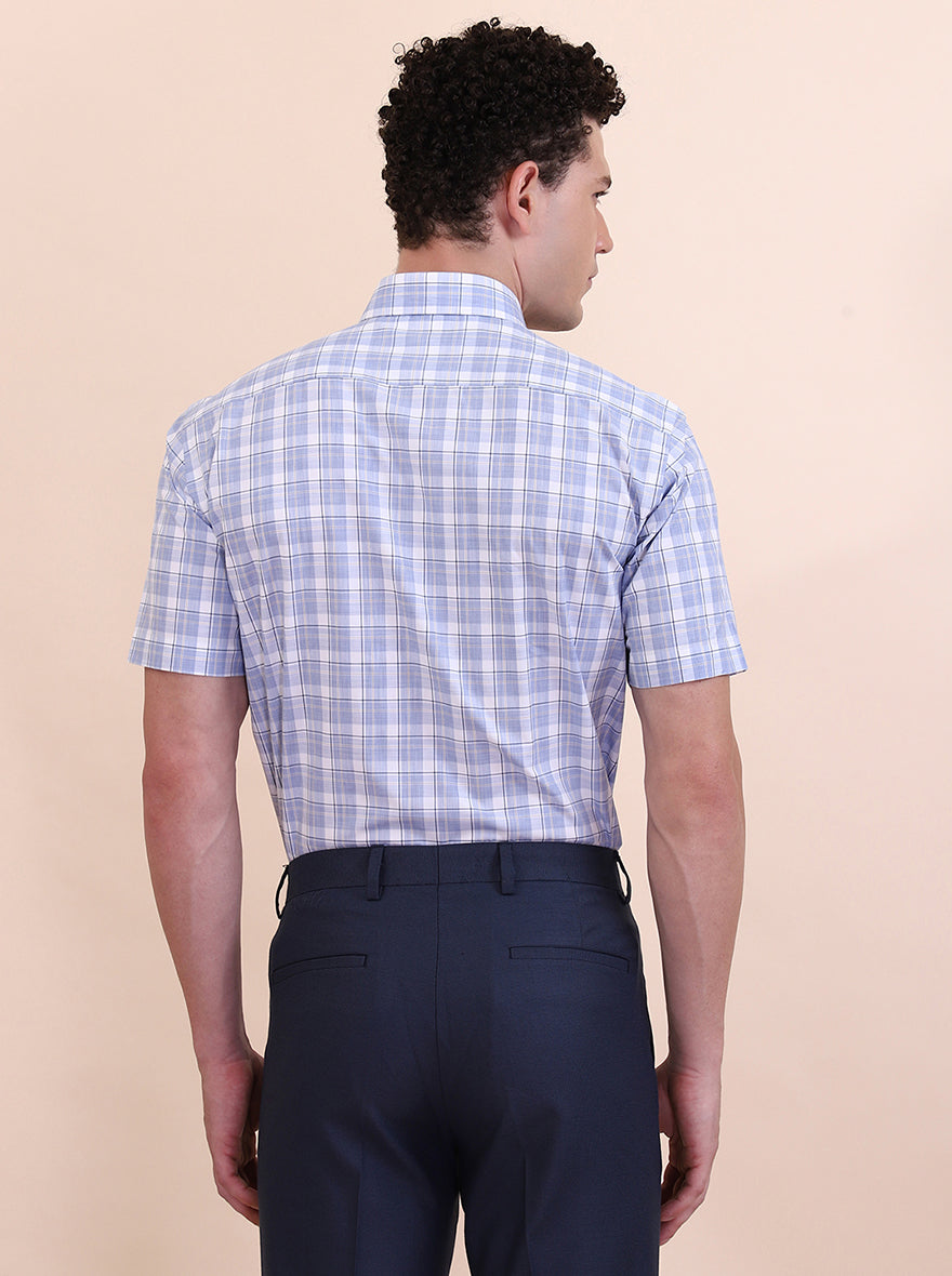 Blue & White Checked Regular Fit Formal Shirt | Greenfibre