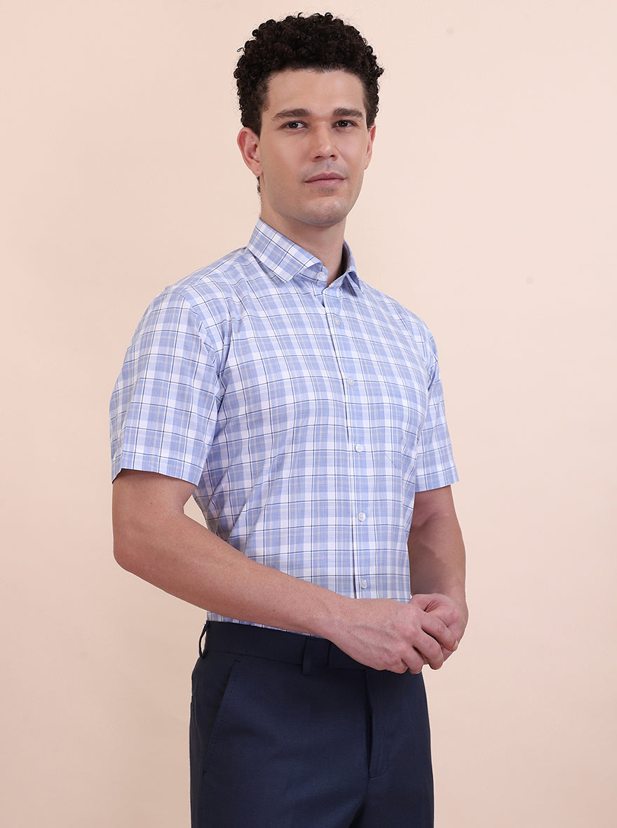 Blue & White Checked Regular Fit Formal Shirt | Greenfibre