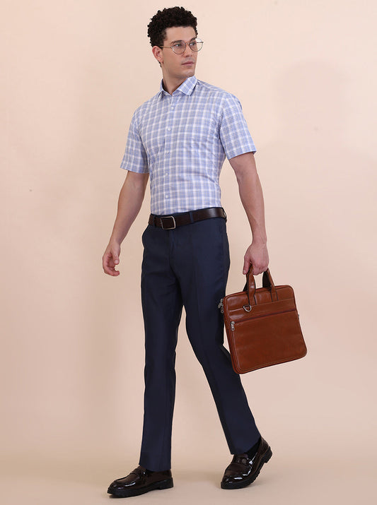 Blue & White Checked Regular Fit Formal Shirt | Greenfibre