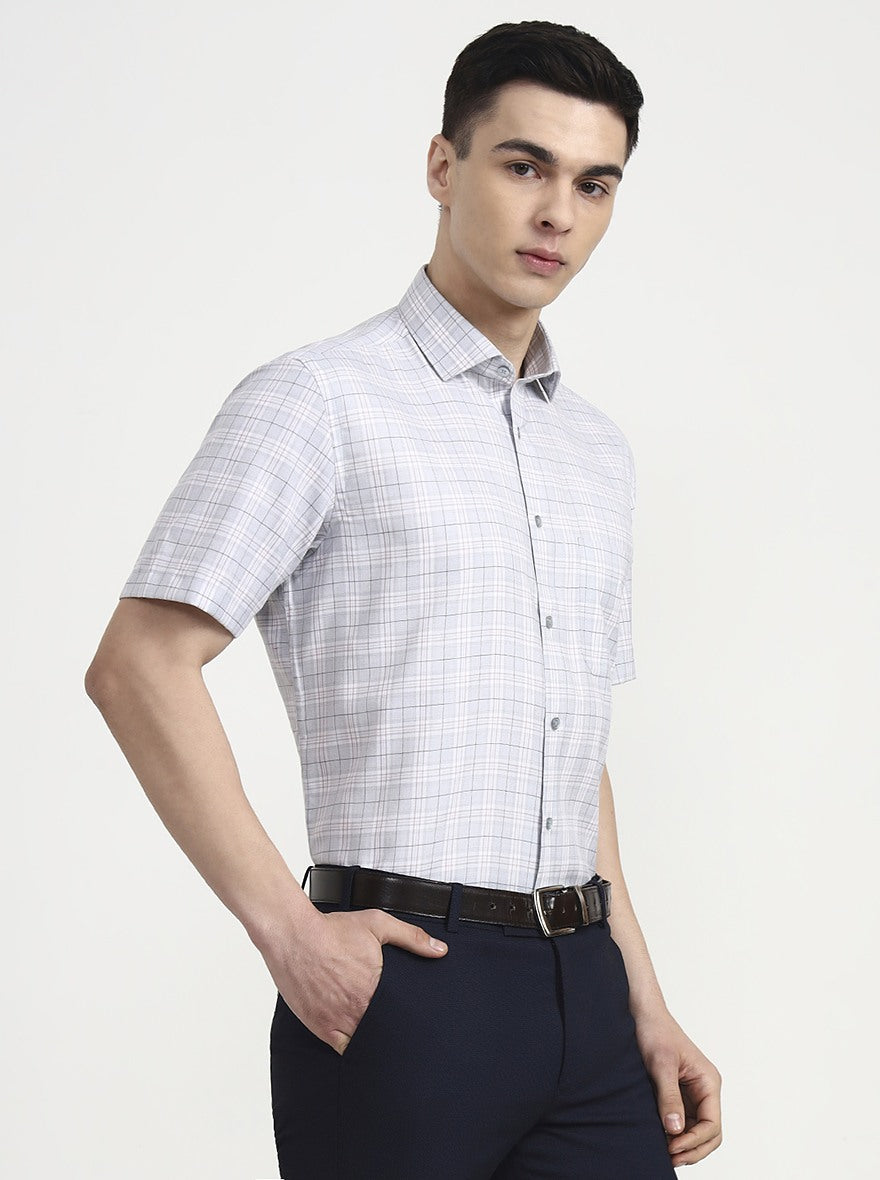 Grey Checked Regular Fit Formal Shirt | Greenfibre