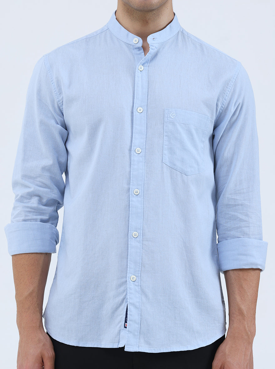 Sky Blue Solid Slim Fit Casual Shirt | Greenfibre