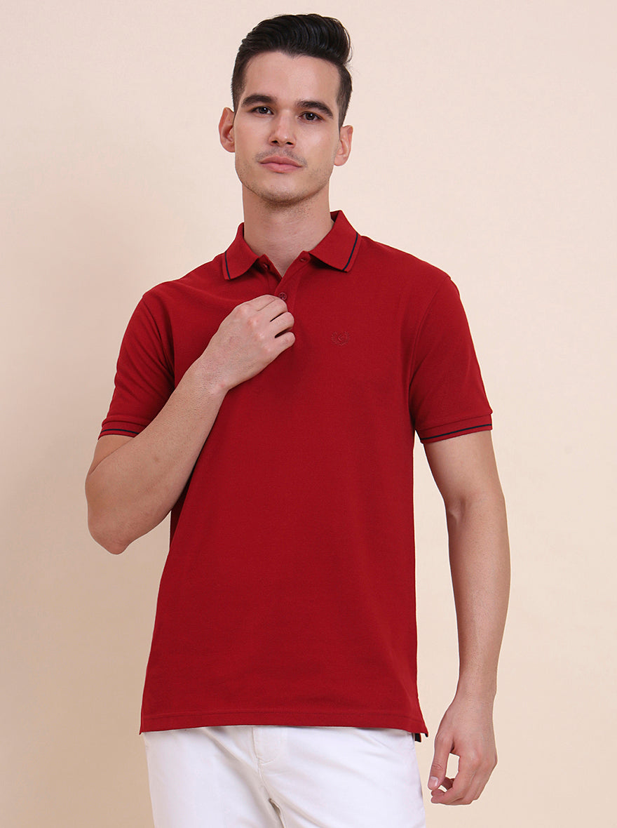 Red Solid Slim Fit Polo T-Shirt | Greenfibre