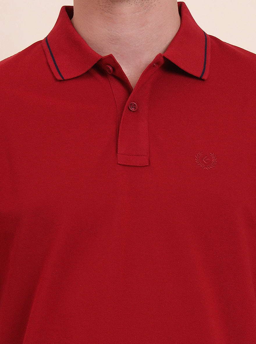 Red Solid Slim Fit Polo T-Shirt | Greenfibre