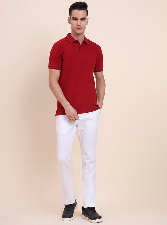 Red Solid Slim Fit Polo T-Shirt | Greenfibre