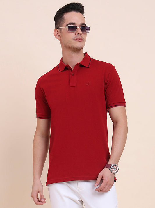Red Solid Slim Fit Polo T-Shirt | Greenfibre