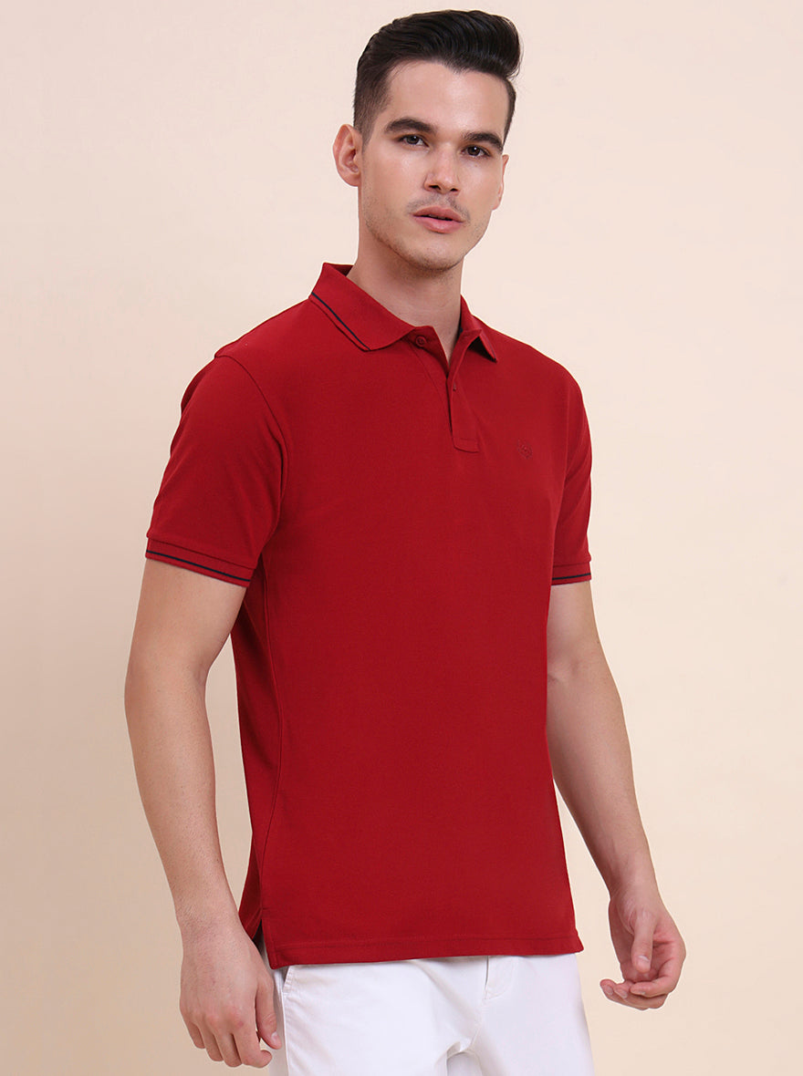Red Solid Slim Fit Polo T-Shirt | Greenfibre