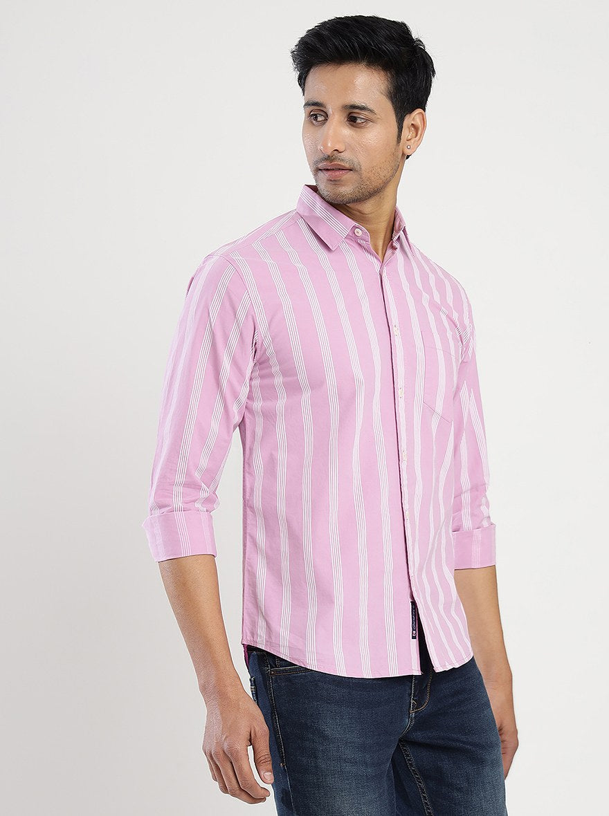 Pink Striped Slim Fit Casual Shirt | Greenfibre