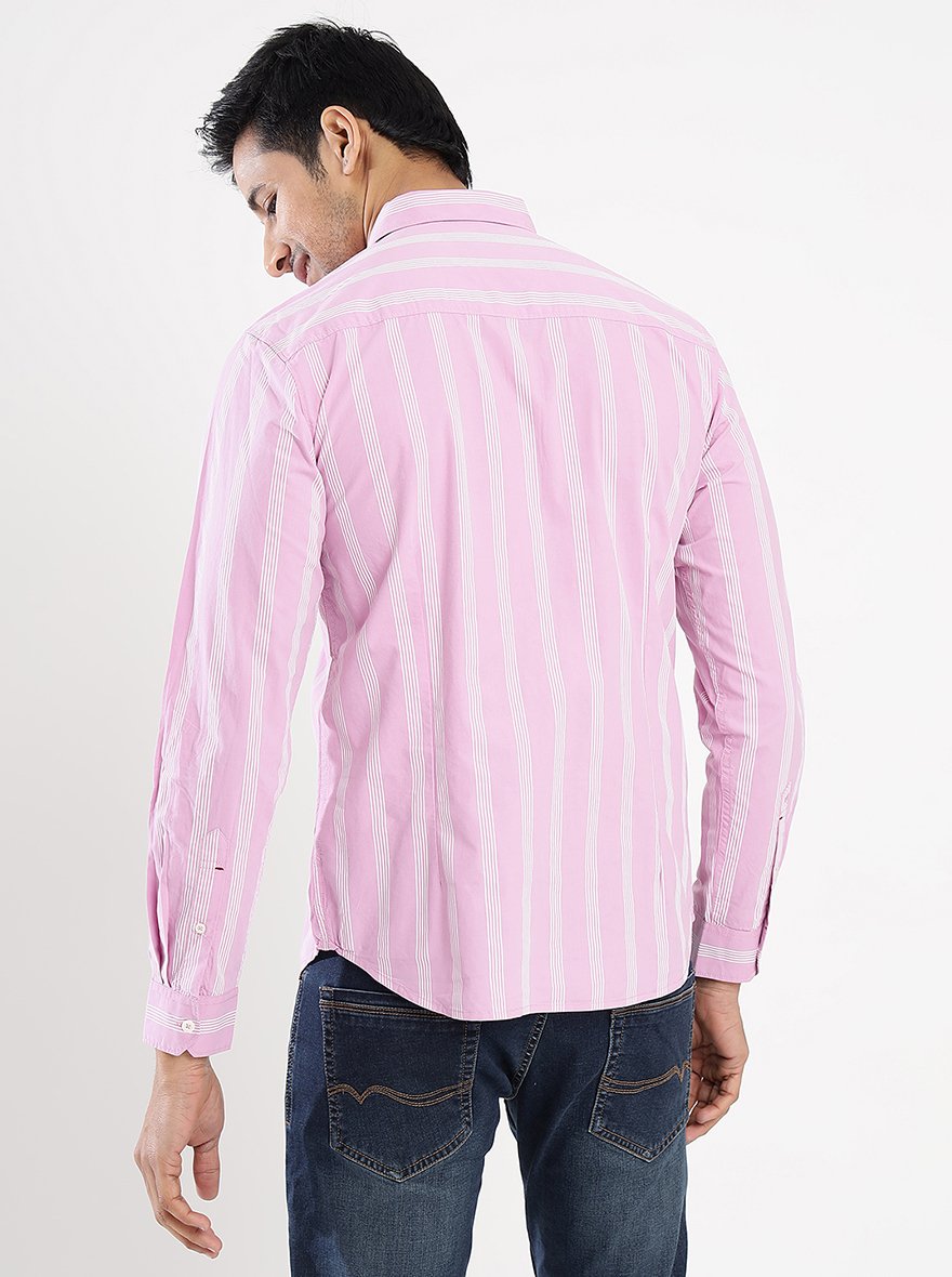Pink Striped Slim Fit Casual Shirt | Greenfibre