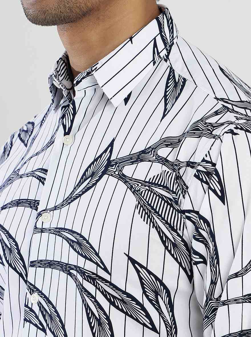 White Printed Slim Fit Casual Shirt | Greenfibre