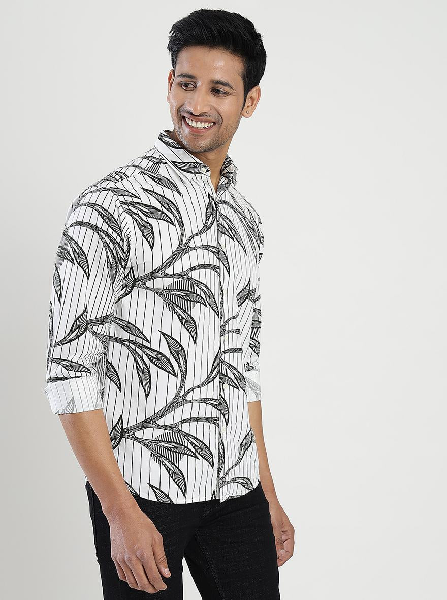 White Printed Slim Fit Casual Shirt | Greenfibre