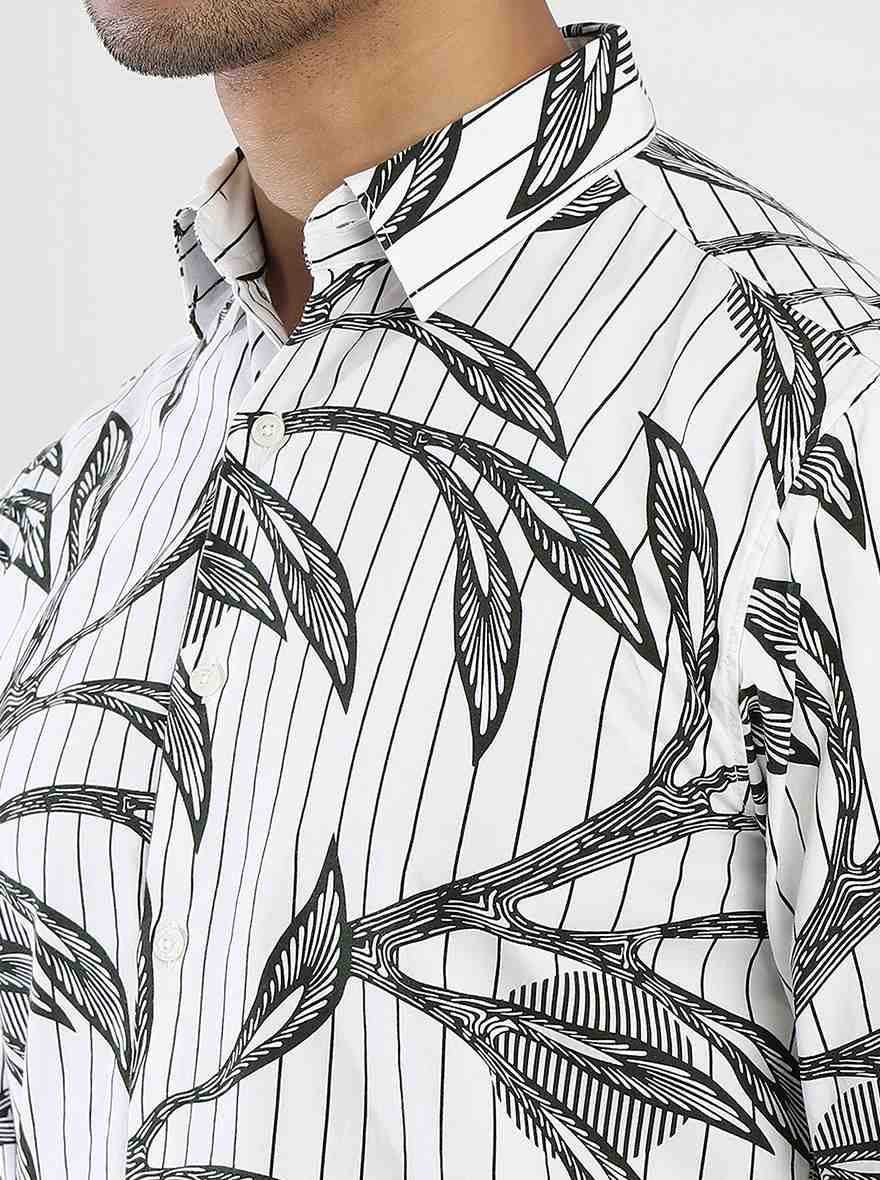White Printed Slim Fit Casual Shirt | Greenfibre