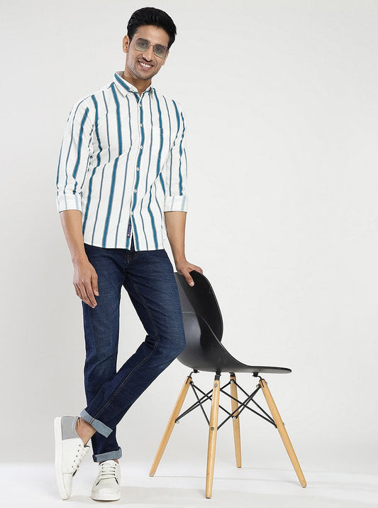 White Striped Slim Fit Casual Shirt | Greenfibre