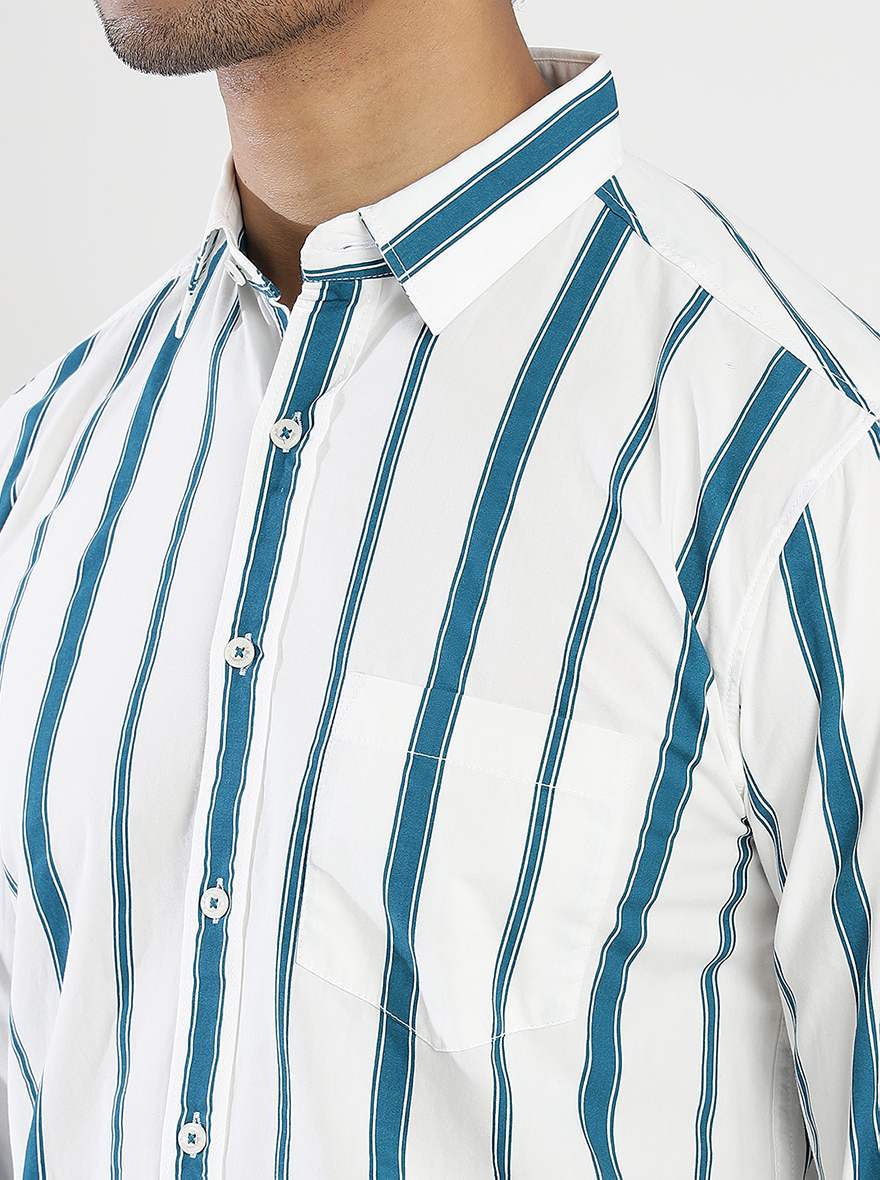 White Striped Slim Fit Casual Shirt | Greenfibre