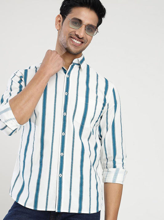 White Striped Slim Fit Casual Shirt | Greenfibre