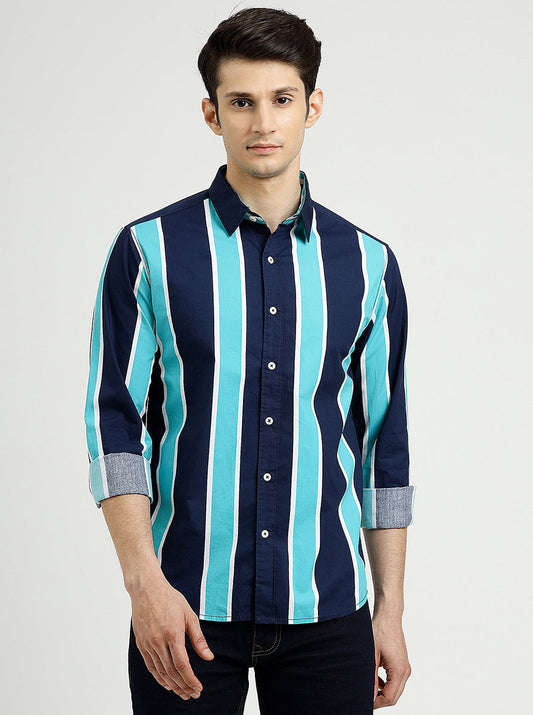 Blue Striped Slim Fit Casual Shirt | Greenfibre