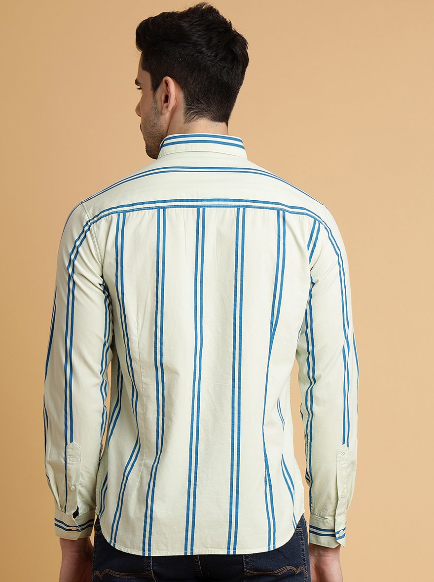 Mint Green Striped Slim Fit Casual Shirt | Greenfibre