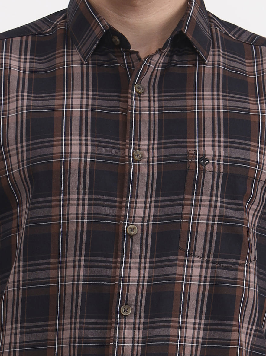 Black & Brown Checked Slim Fit Casual Shirt | Greenfibre