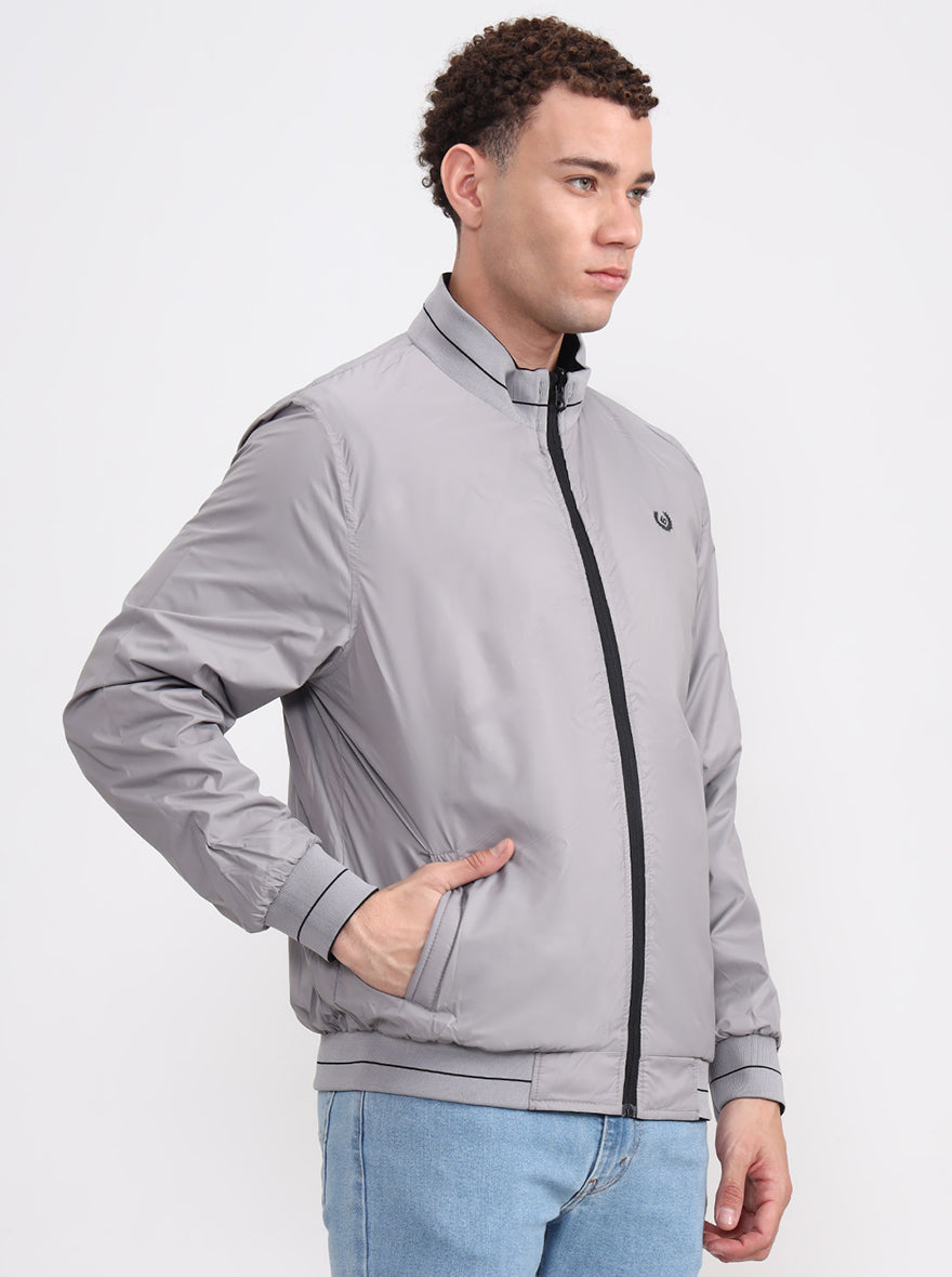 Black & Light Grey Solid Slim Fit Winter Jacket | Greenfibre