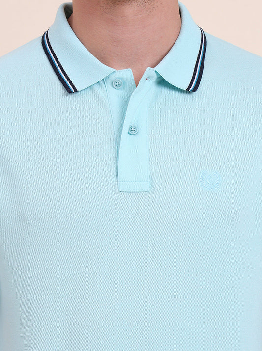 Aruba Blue Solid Slim Fit Polo T-Shirt | Greenfibre