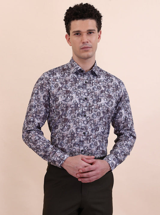 Fawn & Coffee Printed Slim Fit Party Wear Shirt | Greenfibre